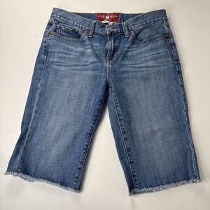 VTG Lucky Brand Bermuda Shorts Women's SZ 6 Blue Jean Embroidered Pocket Abbey